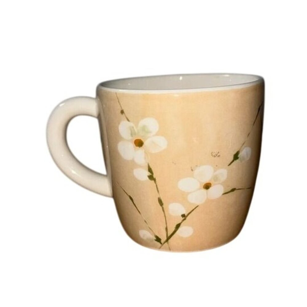 Vintage Made in England  Floral Mug Stoneware Beige & White